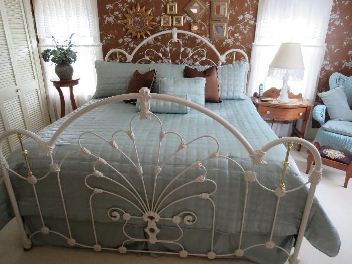 Super King Size Bed Complete w Nearly new King Coil Box Springs and Mattress, Painted Iron 