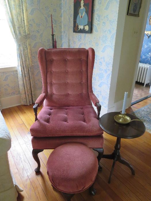 Wing Back Arm Chair in Mauve and Candlestick Stand