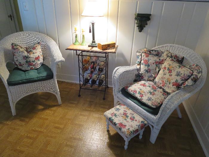 Pair of White Wicker Arm Chairs 