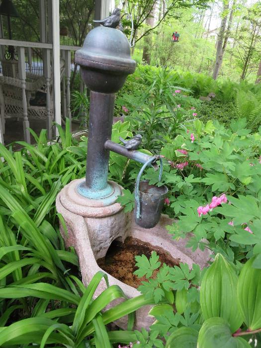 Nice Garden Fountain Pitcher Pump and Bucket w Birds 