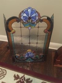 Stained glass fireplace screen