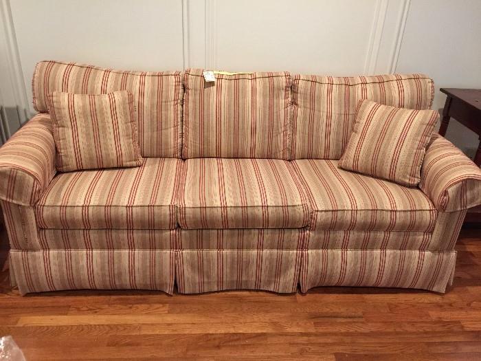 #51 Ethan Allen yellow rust stripe sofa $125 