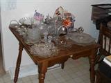 Vintage footed salt cellars, misc. vintage pressed glass serving pieces