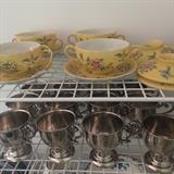 Japanese porcelain ware dishes - hand-painted in Hong Kong; 12 silver plate punch cups