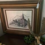 Framed sketch of Marvin Methodist Church