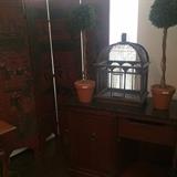 Marble top bar/server; cage and matching topiaries