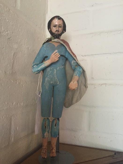 19th century Santos with blue painted body, articulated joints.