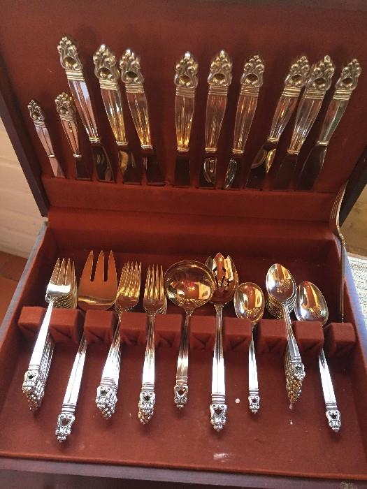 There is a lot of sterling in this sale, including two sets of flatware.  Shown is a service for 12 of Royal Danish, not shown is International Silver's Prelude pattern.