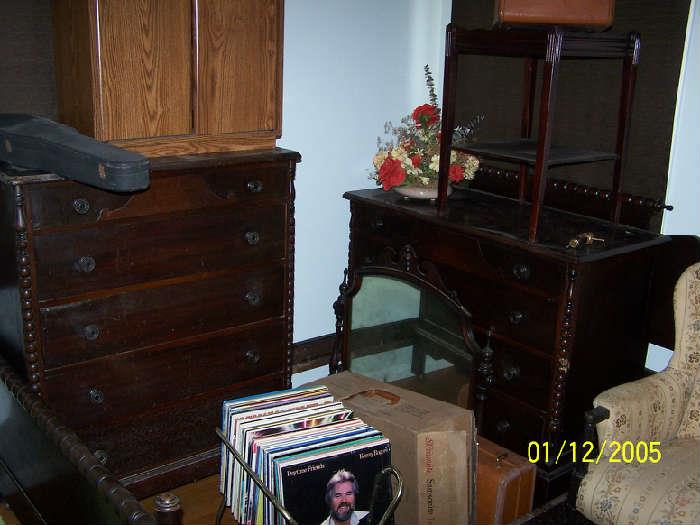 vintage Mahogany  Bedroom Suite, Albums, Luggage  - Upstairs items