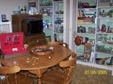Maple Kitchen Table w/Chairs, Micro Wave and Cabinet, 2 - Oneida Community Service for 8 with 8 extra spoons and + 5 pcs. Sets, and shelves filled with lots & lots of Kitchen items - Upstairs items