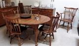 Benck Americana dining table with 6 chairs, leaf. Matching buffet. Heisey crystal punch bowl set