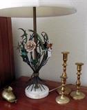 Lamp- painted metal florals.