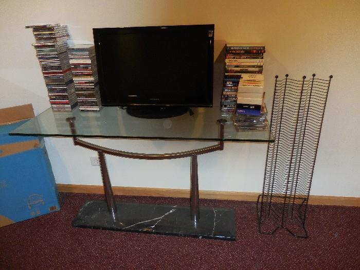 Dynex 32 Inch HD TV, Glass Media Stand, CD's Video Games, CD or Game Holder