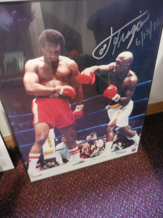 16x20 Color Photo Signed by Joe Frazier Hitting George Forman. COA, Dated. Numbered