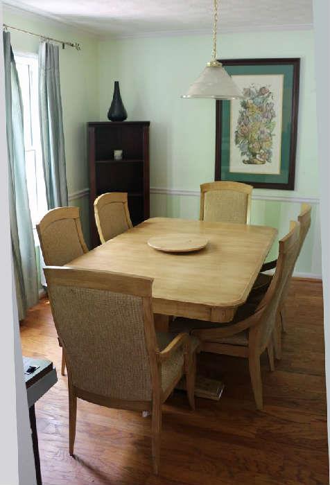 Maple dining table with leaf and 6 upholstered chairs