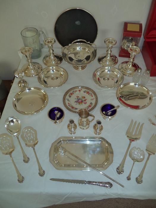 sterling silver serving pieces, candle sticks, 