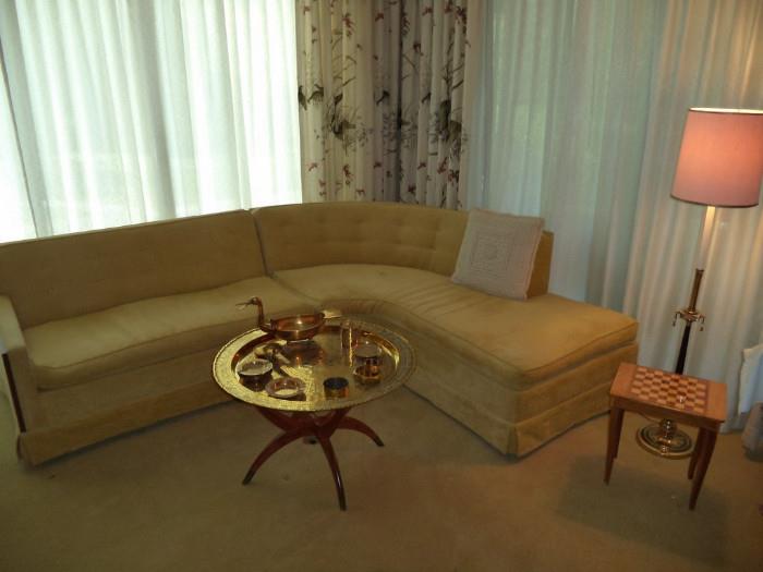 curved sectional sofa, asian brass tray table, brassware, music boxy table, floor lamp