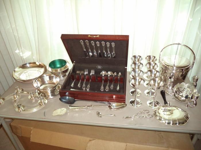 silver plated flatware, stemware & serving pieces