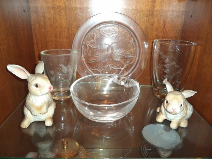Steuben & Orrefors glass, porcelain rabbits