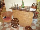 wicker bar, barware