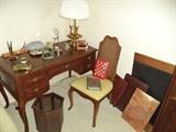 Kindel desk w/ chair, brass dolphin desk lamp,, 