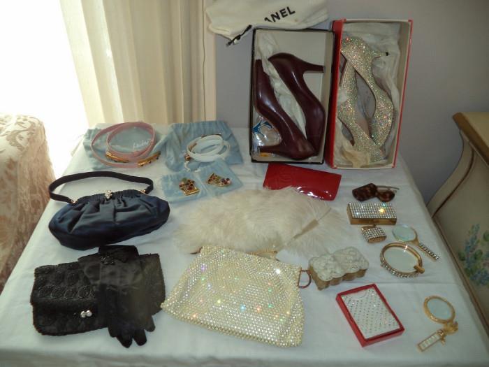 dress purses, gloves, rhinestones, Chanel shoes