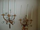 pr. metal floral wall sconces w/ butane candles