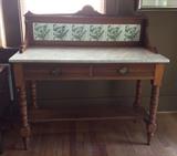 Antique sideboard with marble top & tile backsplash (41.5" wide)