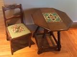 Adorable childs needlepoint chair (tile top table is SOLD)