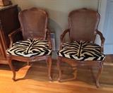Arm chairs from dining room set - with faux zebra cushions