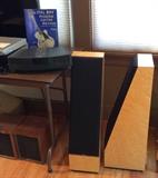 Bose Wave radio (Model AWR1-1W) with remote, pair of Thiel CS.5 speakers - birdseye maple veneer. On the floor: pair of Panasonic RD-7672 speakers