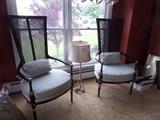 BEAUTIFUL TALL CHAIRS(BLACK AND GOLD)W/NEW PALE AQUA UPHOLSTRY