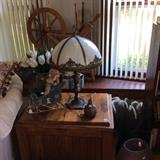 Beautiful Old Lamp on Short Wooden Icebox