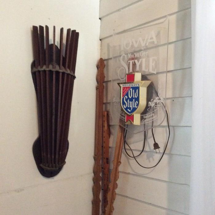 Clothes rack& beer sign