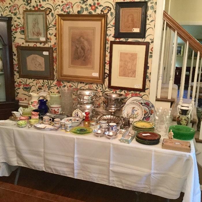 Antique and vintage glassware, china and silver plate