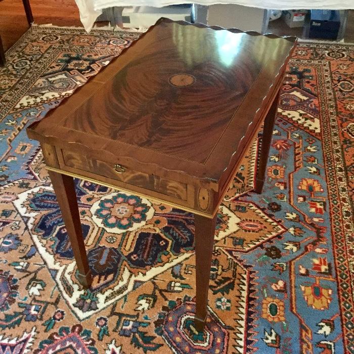 Burl wood inlaid pembroke tea table.