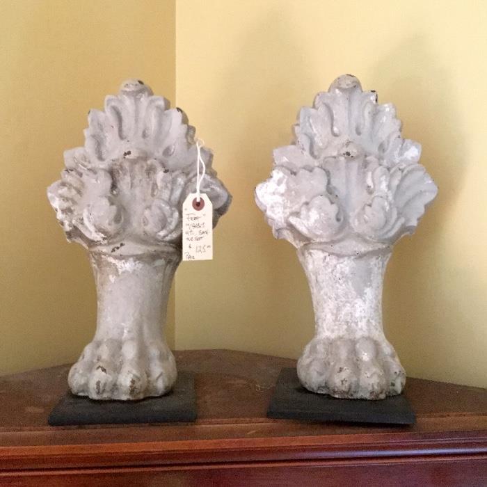 19th c. cast iron feet custom mounted on stands.