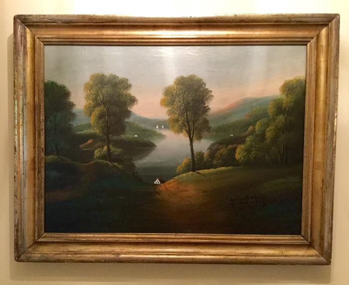 Hudson Valley anonymous 19th c. oil painting in period frame.