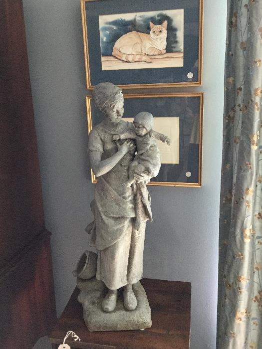 large Victorian mother and child sculpture.