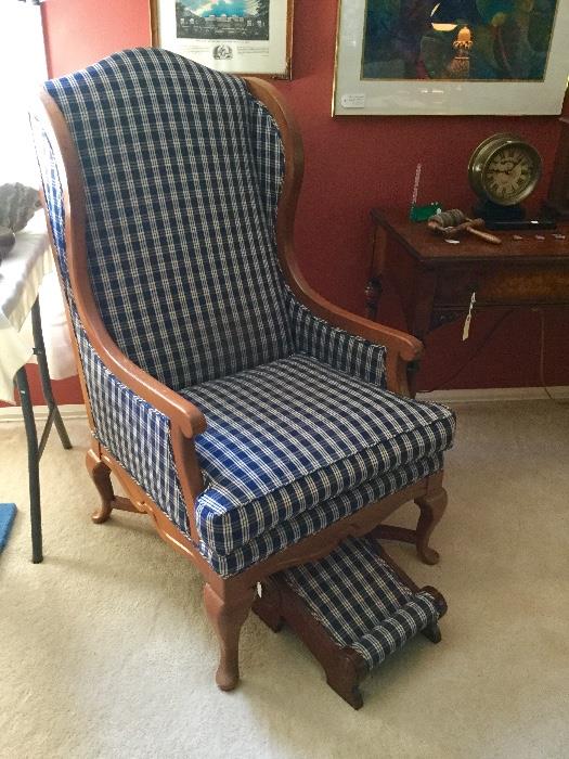 Upholstered wing back chair with ottoman (pair)