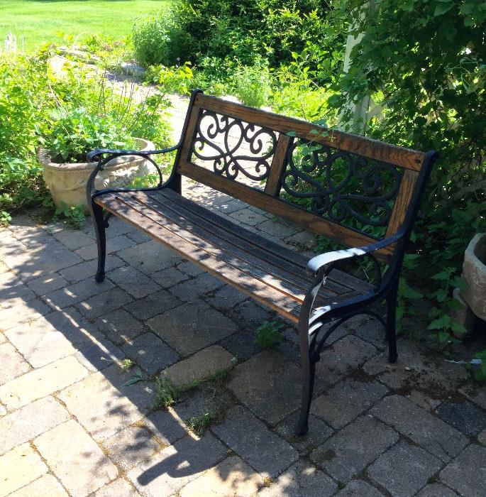 Cast iron and wood garden bench.
