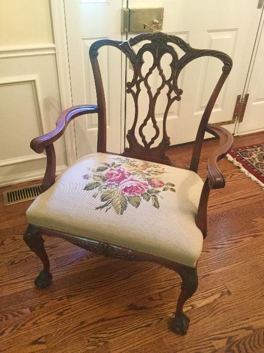 Beautiful Chippendale ball and claw feet mahogany  arm chair.