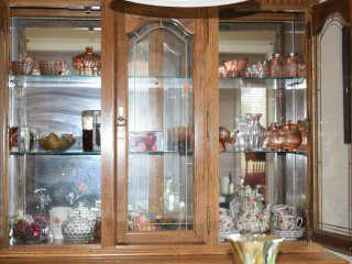 China Cabinet, Pink Depression and other Glassware  Candles, and More