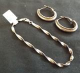 FDC166 Twisted Silver Bracelet and Pair of Earrings
