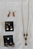FDC170 Smokey Grey Brown Tear Drop Necklace & Earrings

