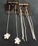 FDC181 Silver Linear Threader Earrings and Flower Charms
