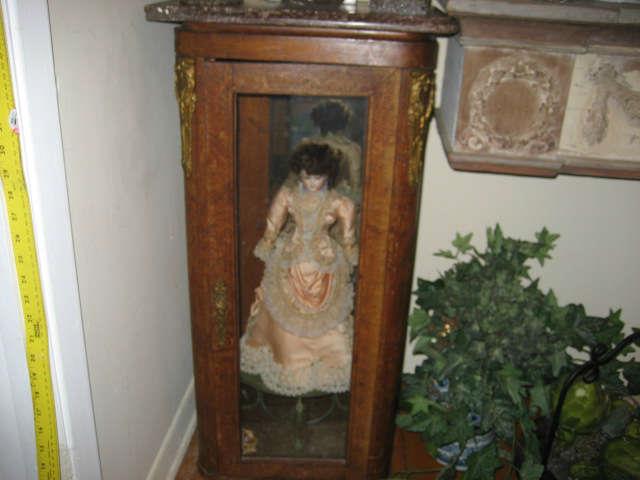 Vintage Fashion Doll in Satinwood Display Cabinet