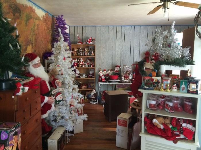 Trees, garland, bulbs, bows, collectables, lighted items, musical items, motion items, many never taken from box. 