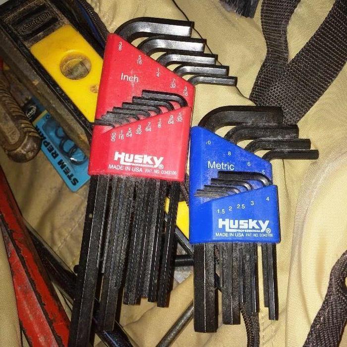 Metric and SAE Husky Allen Wrench Sets, Level, Tool Bag, & More