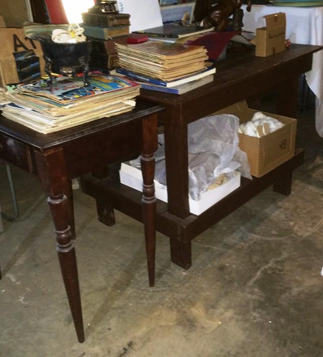Vintage End Table, Wooden Workbench, Vintage Comics & More